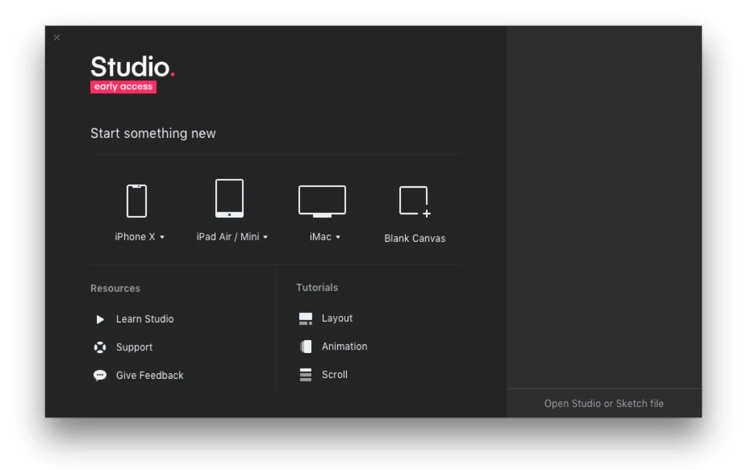 Studio_Startbildschirm