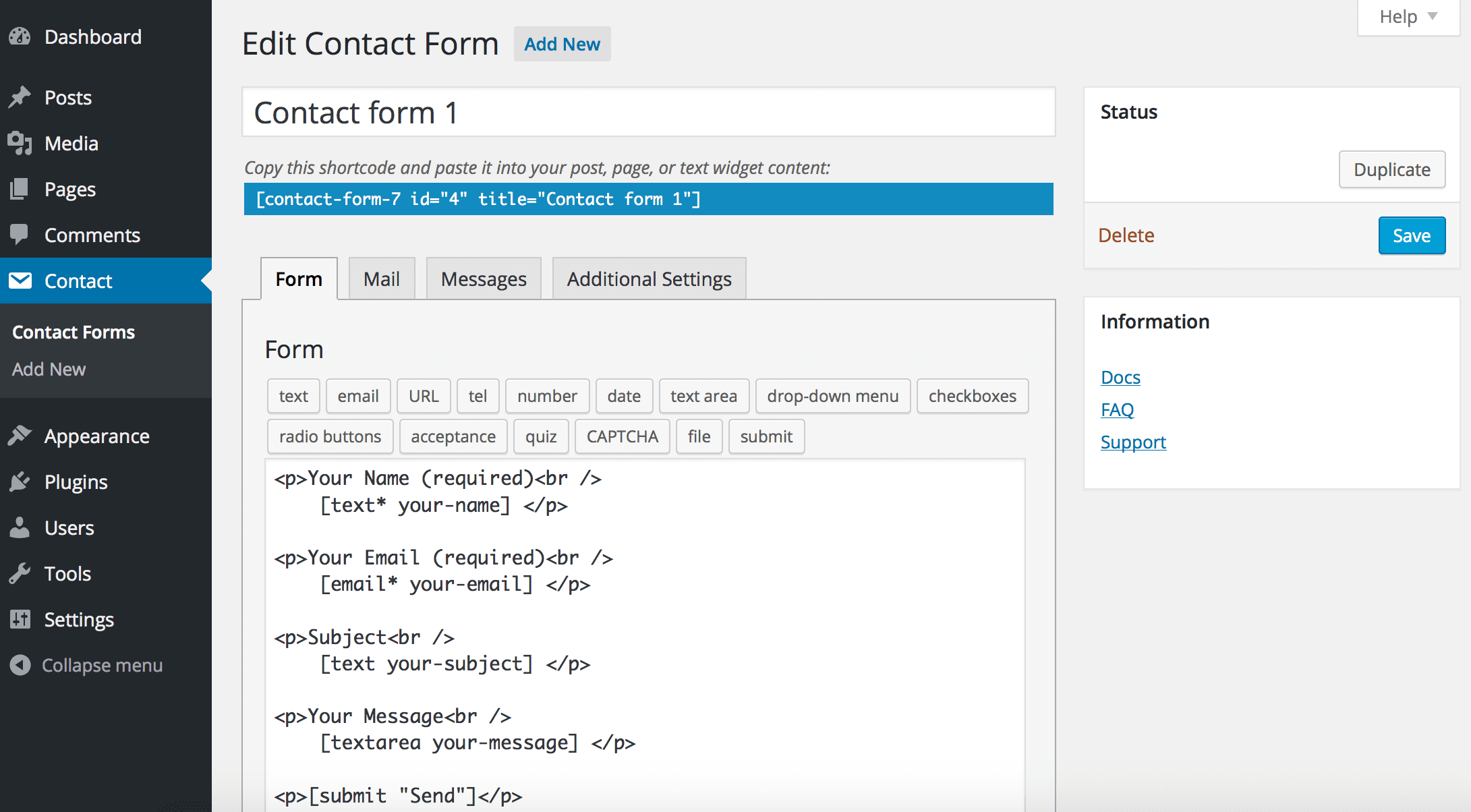 WP Plugin Contact Form 7